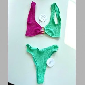 Cleonie swim Oceania kini (Magenta & Mint) and high waisted bottoms ~ ONE SIZE